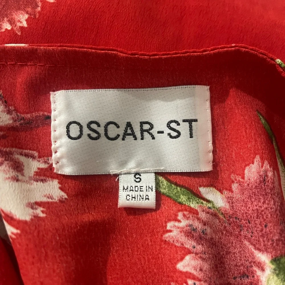 Oscar-St Red Floral Sleeveless Ruffle Dress Sz S Spring Summer Party Resort Date - Picture 14 of 16